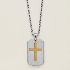 Men’s Stainless Steel Golden Faith Dog Tag Necklace
