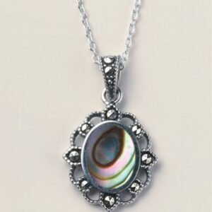 Sterling Silver Marcasite and Abalone Necklace