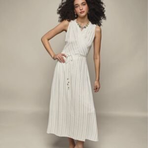 Metallic Stripe Wrap Dress