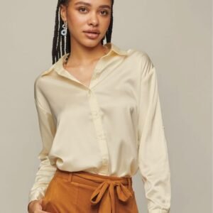Roll-Sleeve Button-Down Top