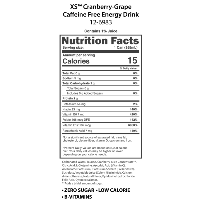 XS™ Energy Drink 12 oz - Caffeine Free Cranberry-Grape 3 XS™ Energy Drink 12 oz - Caffeine Free Cranberry-Grape - Image 3