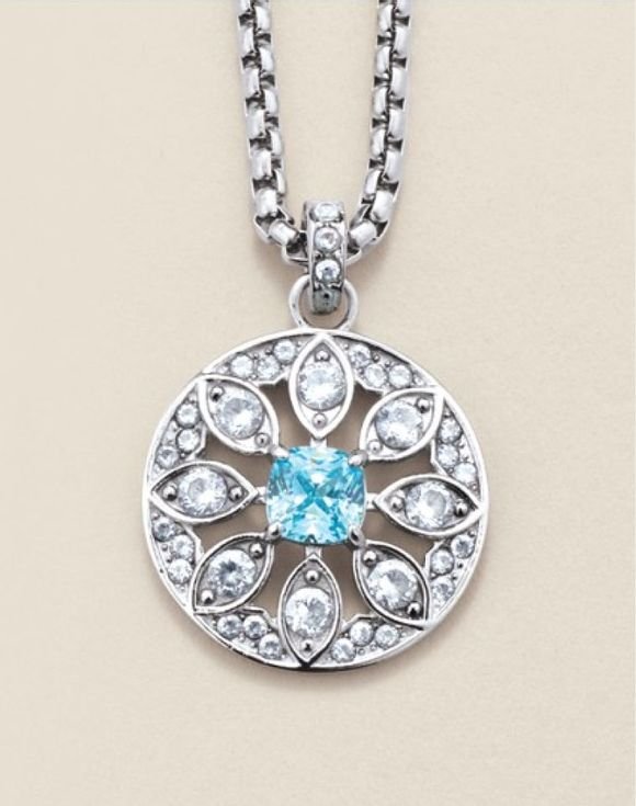 Forever Daisy Stainless Steel Aqua CZ Necklace 2 Forever Daisy Stainless Steel Aqua CZ Necklace