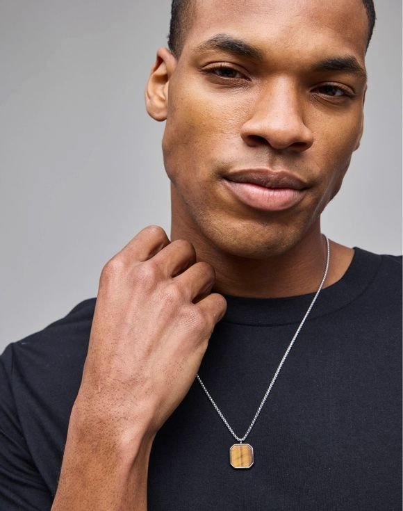 Men’s Stainless Steel Tiger’s Eye Focus Necklace 2 Men’s Stainless Steel Tiger’s Eye Focus Necklace - Image 2