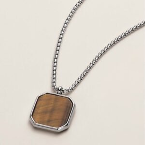 Shop 7 Men’s Stainless Steel Tiger’s Eye Focus Necklace