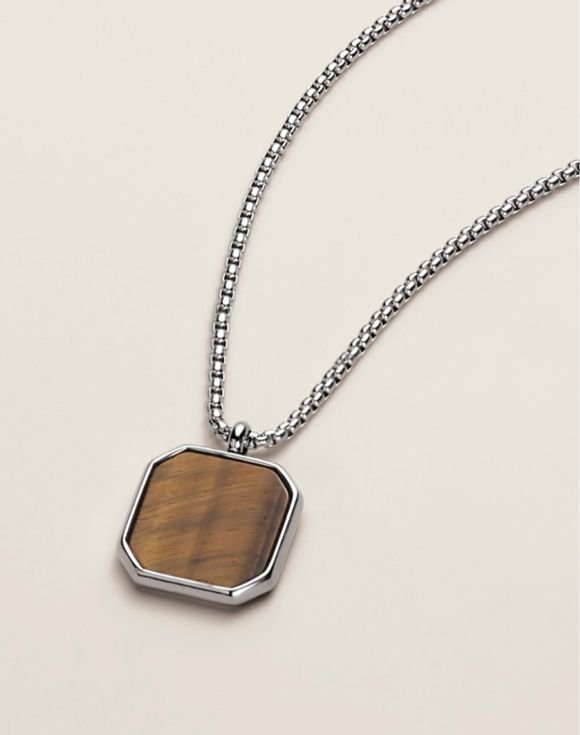 Men’s Stainless Steel Tiger’s Eye Focus Necklace 1 Men’s Stainless Steel Tiger’s Eye Focus Necklace