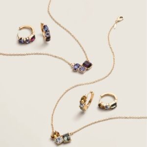 Modern Trio Gem Necklace and Earring Set