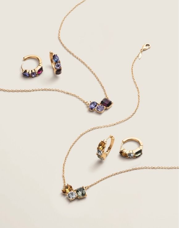 Modern Trio Gem Necklace and Earring Set 1 Modern Trio Gem Necklace and Earring Set