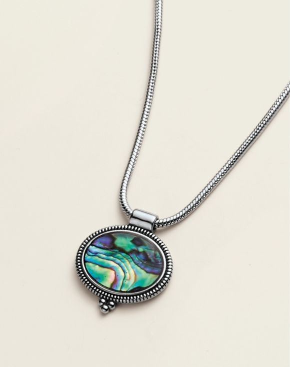 Stainless Steel Abalone Aura Pendant Necklace 1 Stainless Steel Abalone Aura Pendant Necklace