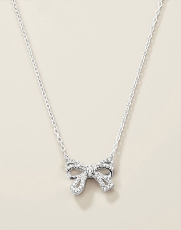 Sterling Silver Bow of Affection CZ Necklace 1 Sterling Silver Bow of Affection CZ Necklace