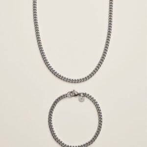 Shop Avon Beauty Products 8 Men's Classic Stainless Steel Cuban Link Necklace and Bracelet Set