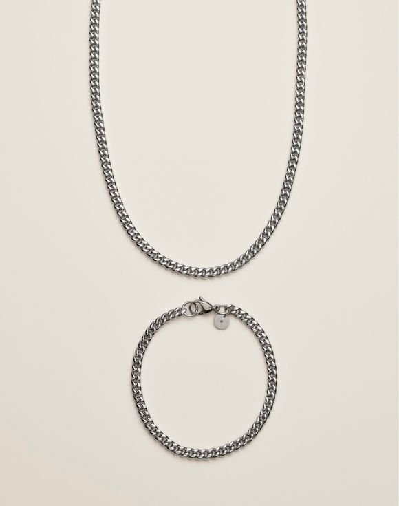 Men's Classic Stainless Steel Cuban Link Necklace and Bracelet Set 1 Men's Classic Stainless Steel Cuban Link Necklace and Bracelet Set