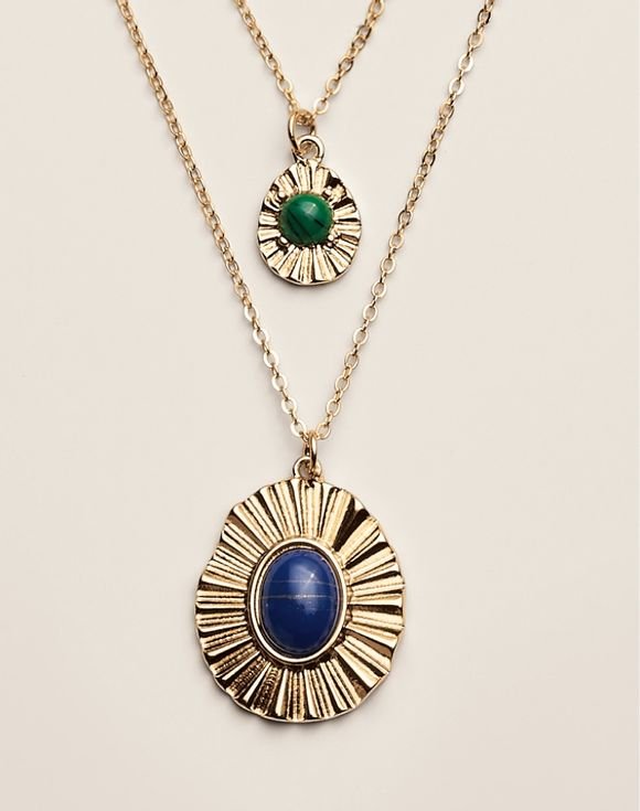Sunburst Medallion Layered Necklace 2 Sunburst Medallion Layered Necklace
