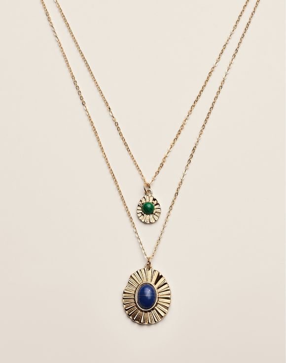 Sunburst Medallion Layered Necklace 1 Sunburst Medallion Layered Necklace