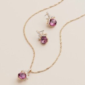 Violet Bow Sparkle Necklace and Earring Set