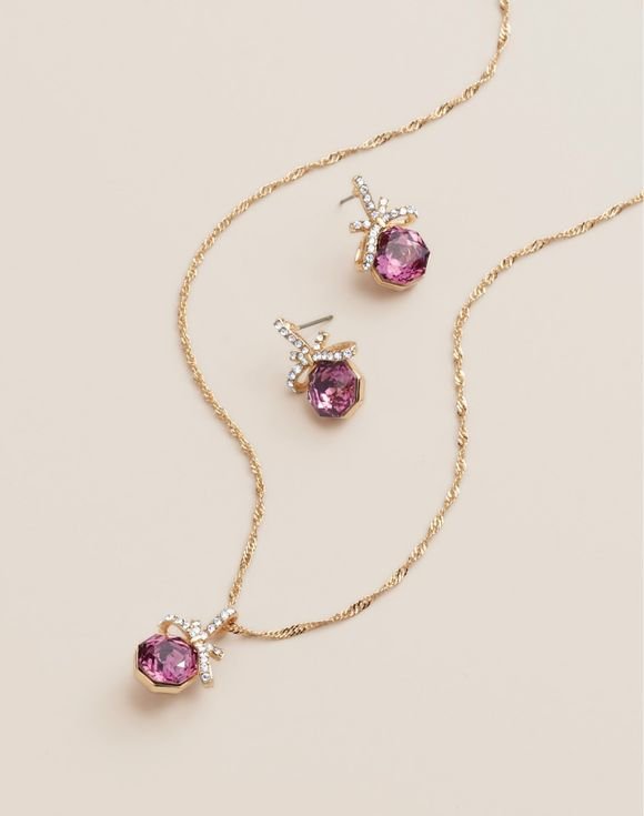 Violet Bow Sparkle Necklace and Earring Set 1 Violet Bow Sparkle Necklace and Earring Set
