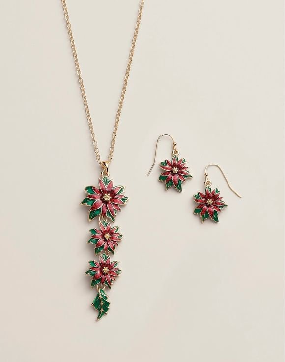 Poinsettia Sparkle Necklace and Earring Set 1 Poinsettia Sparkle Necklace and Earring Set
