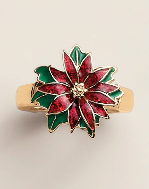 Poinsettia Sparkle Stretch Ring 2 Poinsettia Sparkle Stretch Ring